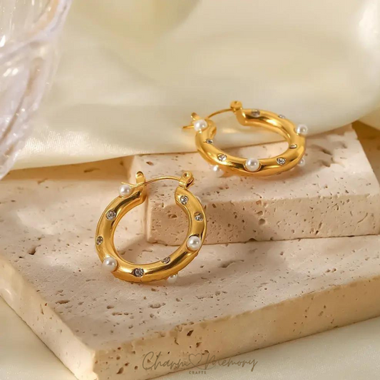 Elegant Earrings with Delicate Small Pearls - 18K Gold Plated