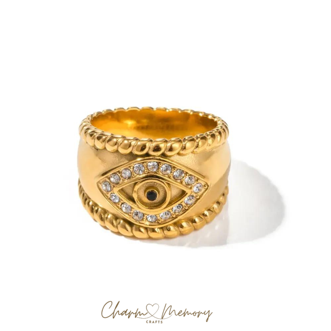 Modern 18K Gold-Plated Evil Eye Ring