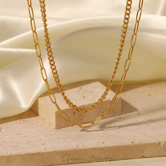 Vintage Double Layered 18K Gold Plated Necklace