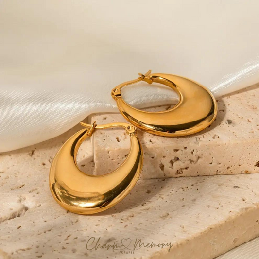 Lunar Hoops: Robust 18K Gold Plated Hoop Earrings with Crescent Moon Design