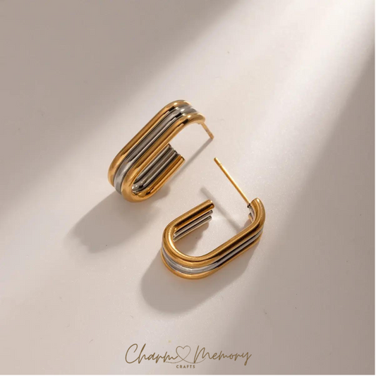 Tricolor Hoop Earrings: Triple Layer Gold and Silver Plated