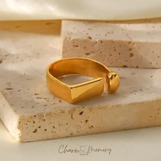 18K Gold Plated Open Exclamation Mark Square Design Ring