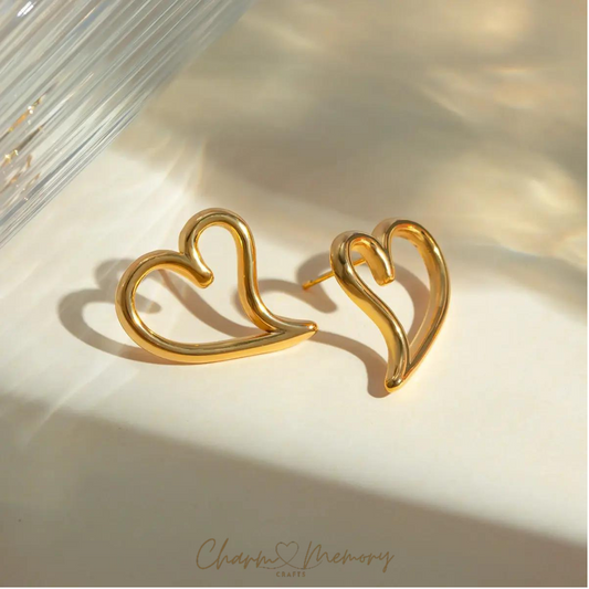 Minimalist Hollow Heart Earrings: 18K Gold Plated Charms