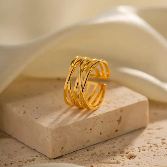 Trendy Wide Hollow Opening Rings, 18K Gold Plated