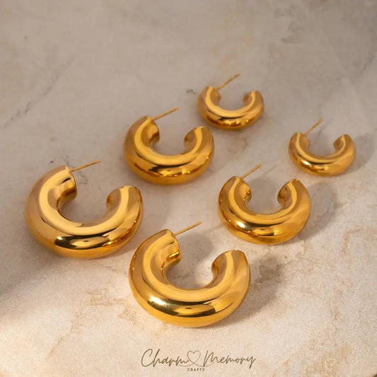 C-Shaped Elegance: 18K Gold Plated Hollow Surface Earrings