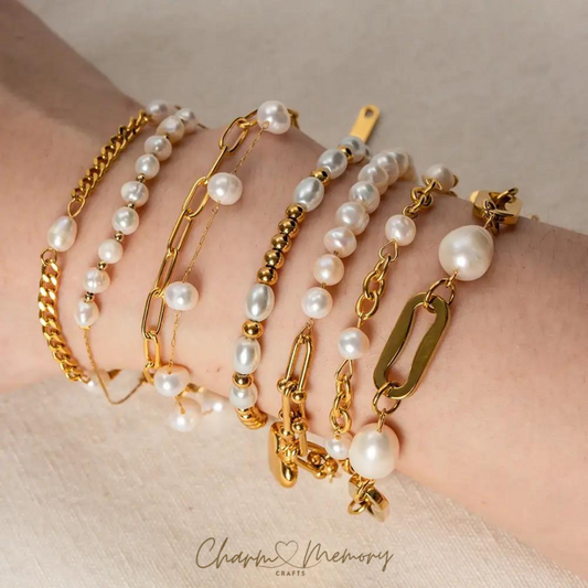 Romantic Pearl Adornments: 18K Gold Plated Bracelets and Anklets