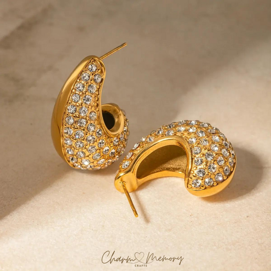 Golden Elegance: 18K Gold Plated Minimalist Drop Earrings with Zirconia
