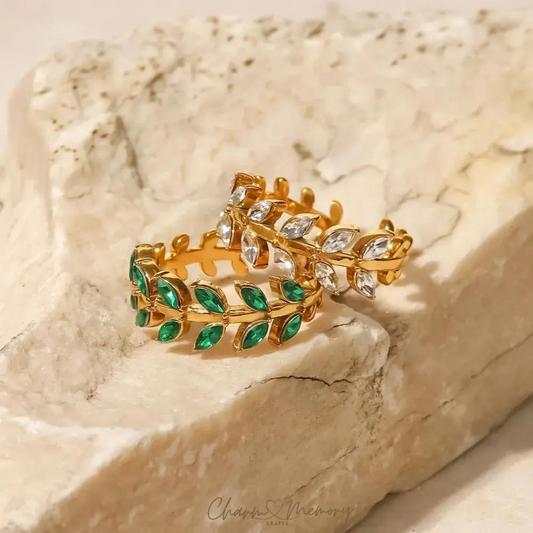 Leaf Zirconia Ring: 18K Gold Plated