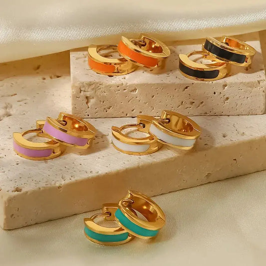 Small Hoop Earrings: 18K Gold Plated with Colorful Enamel